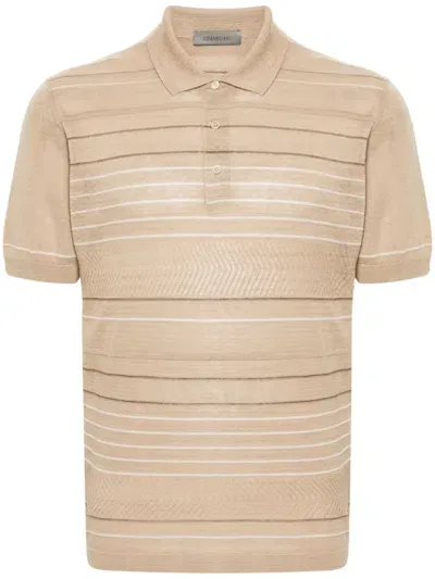 Corneliani Striped Polo Shirt In Neutrals