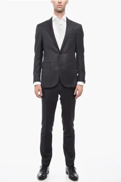 Corneliani Super 130's Virgin Wool Academy Suit With Notch Lapel In Black