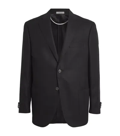 Corneliani Wool-silk Hopsack Blazer In Black