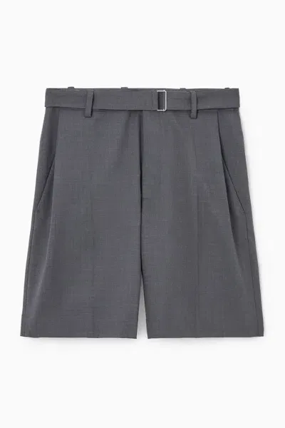 Cos Belted Wool-blend Shorts In Grey