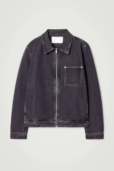 Cos Boxy Denim Zip-up Jacket In Purple