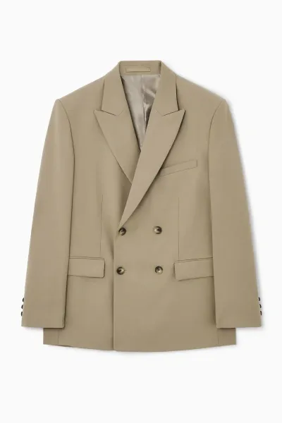 Cos Double-breasted Wool Blazer - Relaxed In Beige