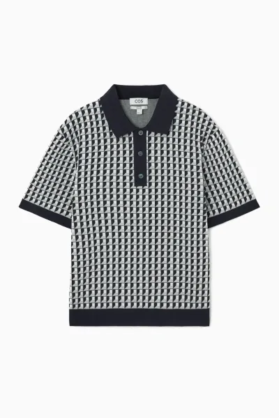 Cos Geometric-jacquard Polo Shirt In Blue