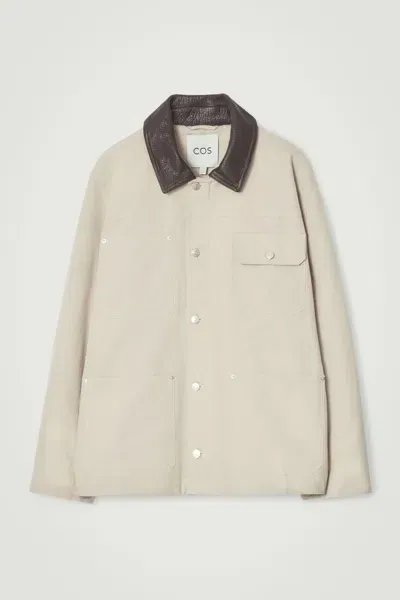 Cos Leather-collar Field Jacket In Brown