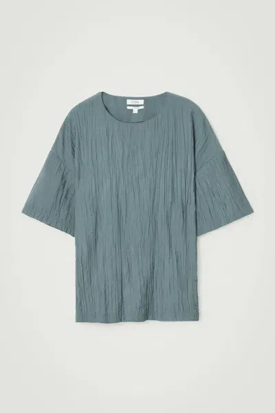 Cos Oversized Crinkled T-shirt In Blue