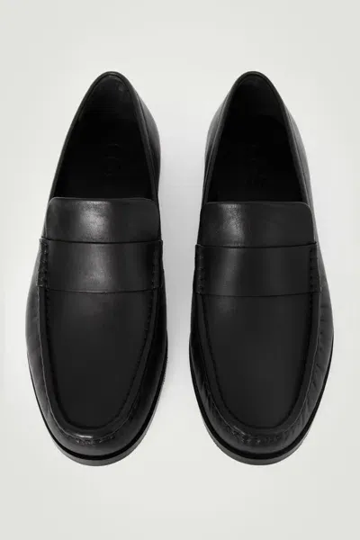 Cos Ruched Leather Loafers In Black