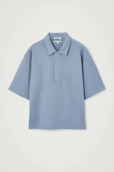 Cos Textured Half-zip Polo Shirt In Blue