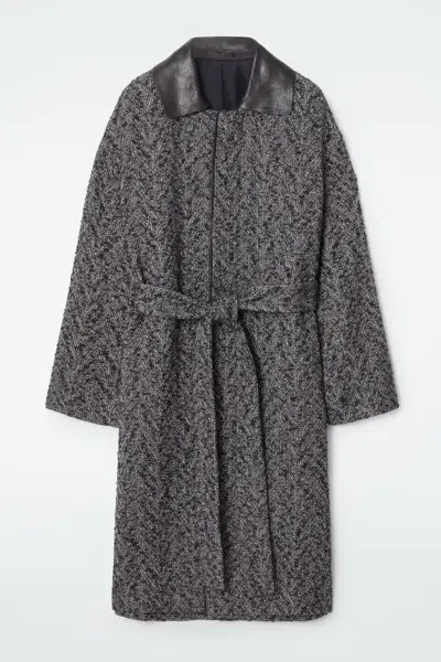 Cos The Herringbone Coat In Brown