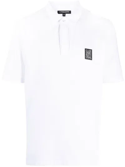 Costume National Contemporary Logo-patch Piqué Polo Shirt In Weiss