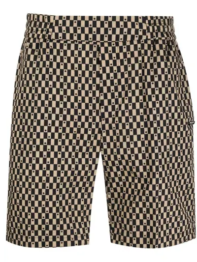 Costume National Contemporary Logo-plaque Checked Dotted Shorts In Neutrals