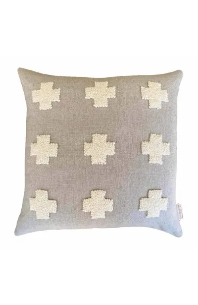 Cotton Tree Punch Needle Naturals Crosses Pillow In Grey