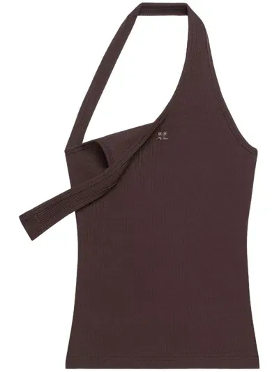 Courrèges Top A Canotta Asymmetric Rib 90's In Brown