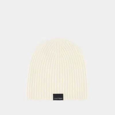 Courrèges Ac Ribbed Beanie In Beige