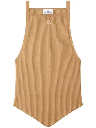 Courrèges Pointy Ribbed Tank Top In Beige