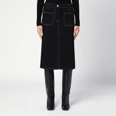 Courrèges Black Denim Midi Skirt In Black White