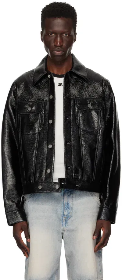 Courrèges Signature Vinyl Trucker Jacket In Black