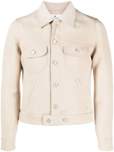 Courrèges Button-up Cotton Shirt Jacket In Brown