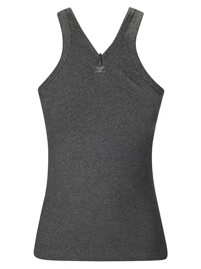 Courrèges Criss Cross 90s Rib Tank Top In Grey