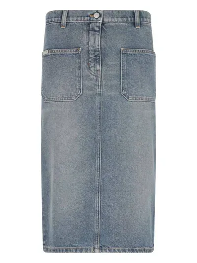 Courrèges Denim Midi Pencil Skirt In Blue