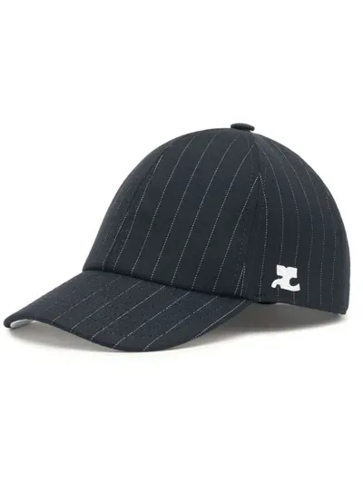 Courrèges Gogo Pinstripe Cotton Cap In Black