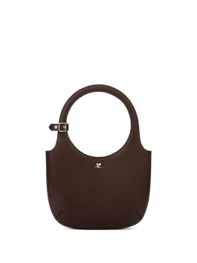 Courrèges Holy Leather Tote Bag In Brown