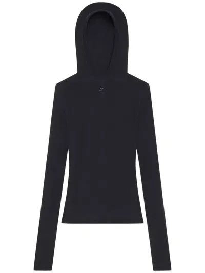 Courrèges Hooded Knitted Top In Black