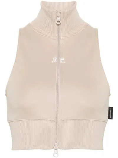 Courrèges Jersey Cropped Vest In Beige