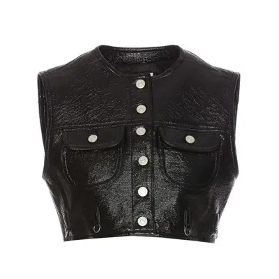 Courrèges Faux-leather Cropped Gilet In Black