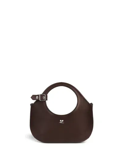 Courrèges Mini Holy Leather Tote Bag In Brown