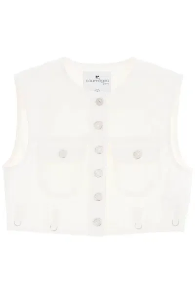 Courrèges Multiflex Denim Cropped Vest In White