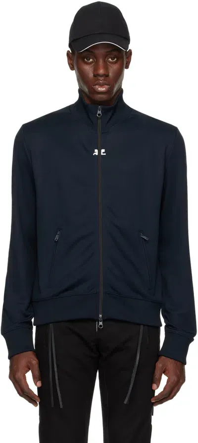 Courrèges Navy Zip Track Jacket In 7083 Ocean Blue