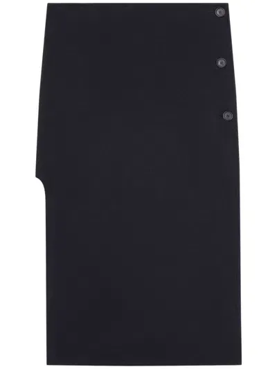 Courrèges Oblique Tailored Midi Skirt In Wool In Black