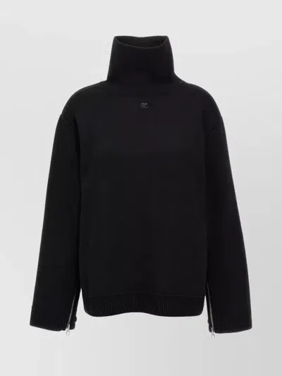 Courrèges Oversized Mockneck Knit Sweater, Cardigans Black