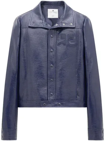 Courrèges Shimmer-finish Long-sleeve Shirt Jacket In Blau