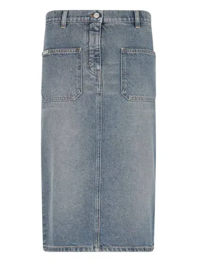 Courrèges Denim Midi Skirt In Blue