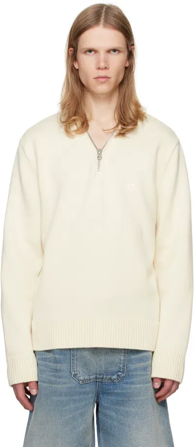 Courrèges White Zipped Wool Sweater In 0079