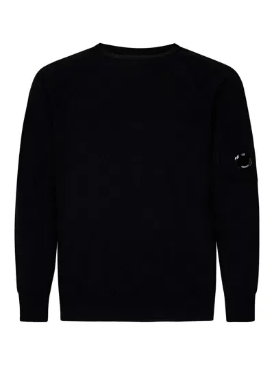 C.p. Company Black Virgin Wool Blend Knit Crewneck Sweater