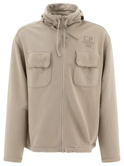 C.p. Company Brushed And Emerized Diagonal Fleece Sweatshirts In Beige