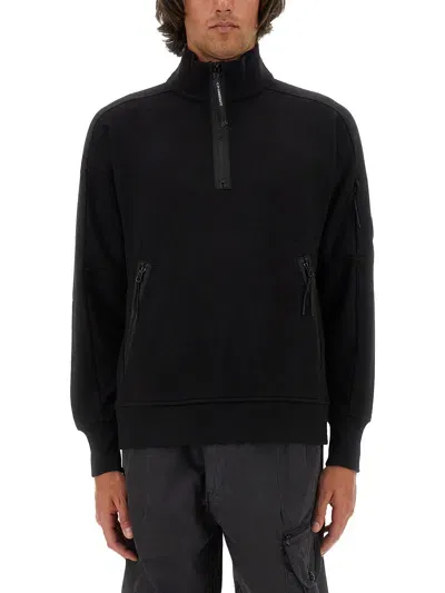 C.p. Company Lens-detail Cotton Sweatshirt In Black