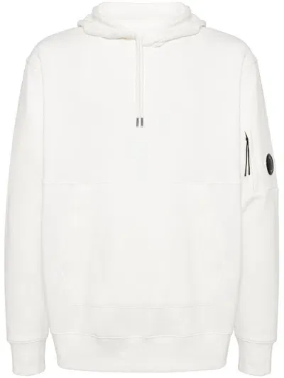 C.p. Company Diagonal Fleece Lens Hoodie In Blanco