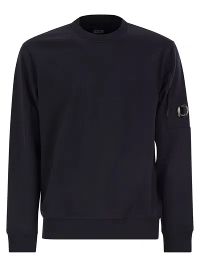 C.p. Company Cp Company Diagonal Raised Fleece Crew Neck Lens Sweatshirt In Blue