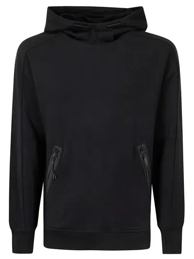 C.p. Company Diagonal Raised Fleece Goggle Hooded Sweatshirt In Black