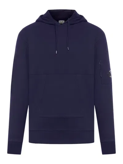 C.p. Company Diagonal Raised Fleece Hoodie In Blue