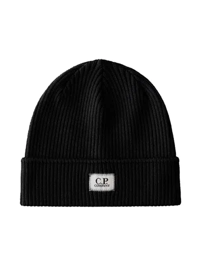 C.p. Company Kids' Knit Logo Beanie In Black