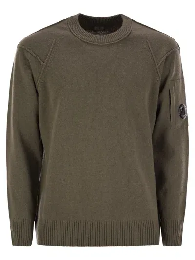 C.p. Company Lambswool Crew-neck Sweater In Olive Green