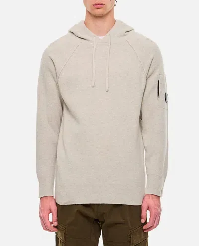 C.p. Company Lambswool Grs Waffle Hooded Knit In Grey