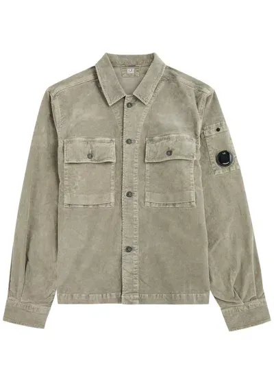 C.p. Company Lens Corduroy Overshirt In Walnaut