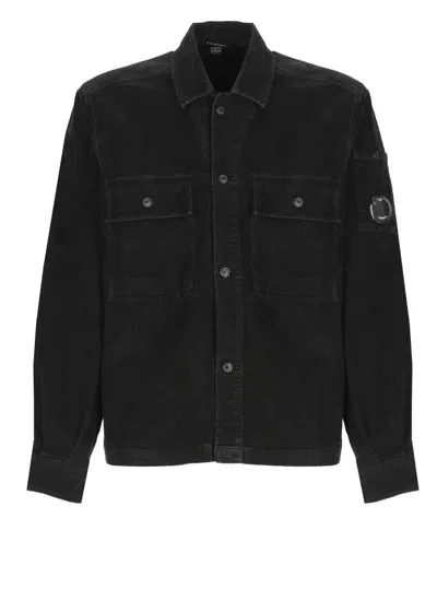 C.p. Company Lens Detailed Corduroy Overshirt In Black