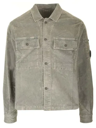 C.p. Company Lens Detailed Corduroy Overshirt In Green