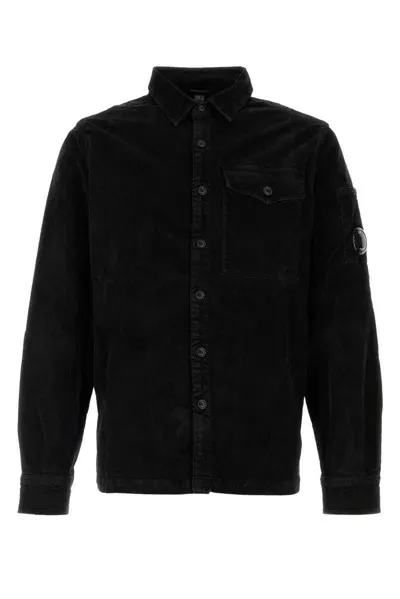 C.p. Company Lens Detailed Corduroy Shirt In Black